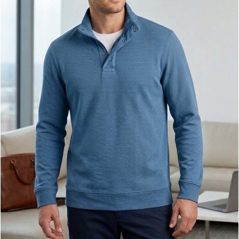 Jos A Bank Slim Fit L Traveler Tech Quarter Zip/Snap Long Sleeve 60/40 Blend